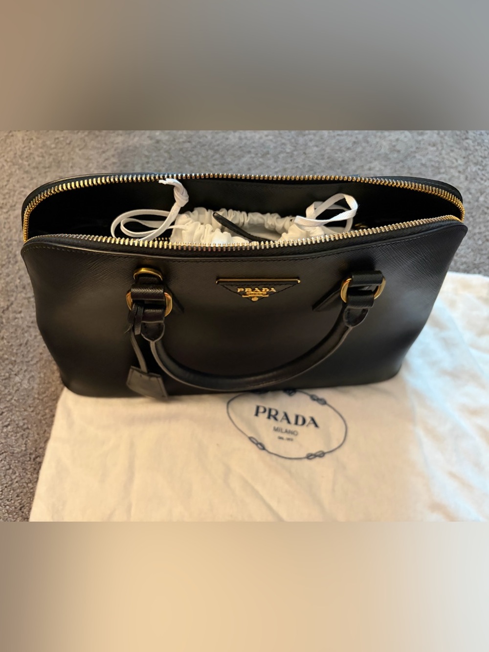 Prada Black Saffiano Satchel with Gold Hardware and Removable Strap - Picture 16 of 16